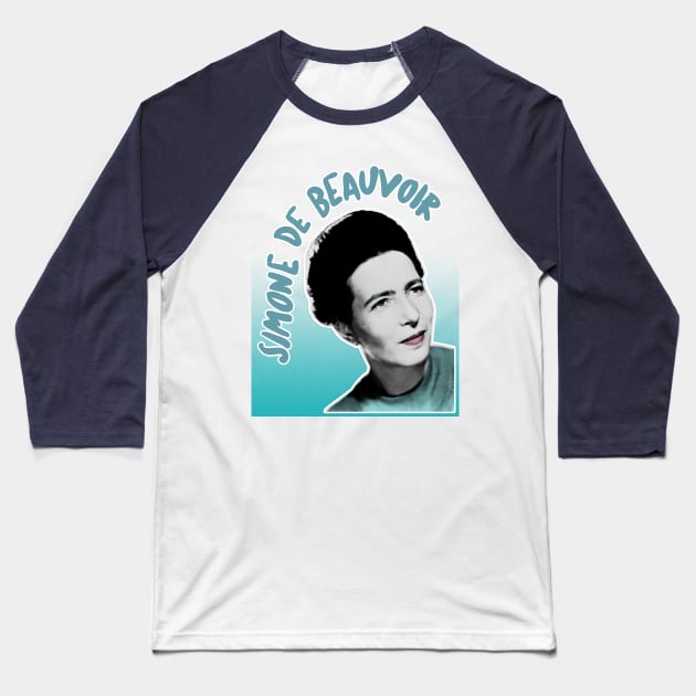 Simone de Beauvoir - Original Stylized Retro Graphic Design Baseball T-Shirt by DankFutura